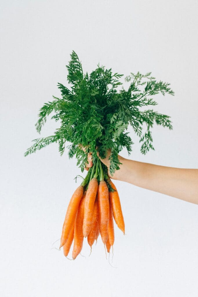 Fresh carrots with greens representing whole food nutrition for exercise recovery